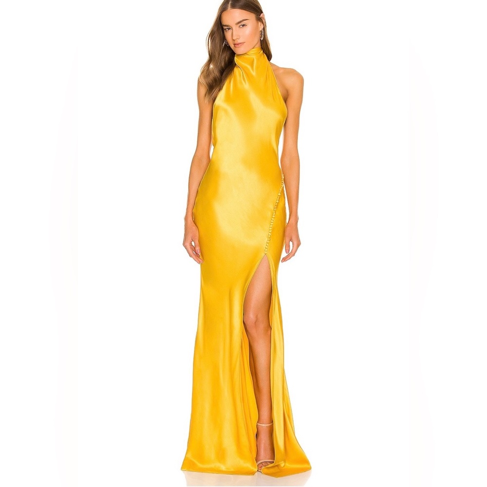 Saulee Penelope Gold Elegant Backless Evening Gown